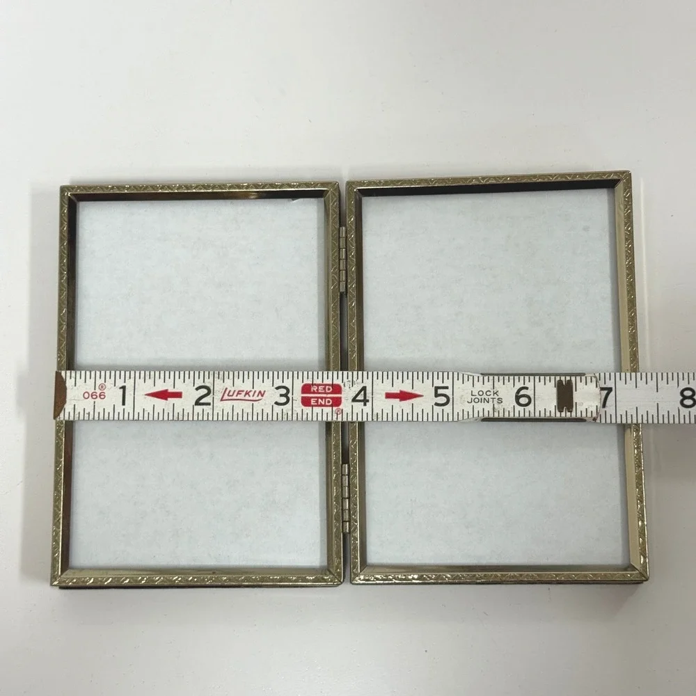 Vintage Ornate Brass Double Folding Picture Frame Embossed Floral Hinged 3.5 x 5